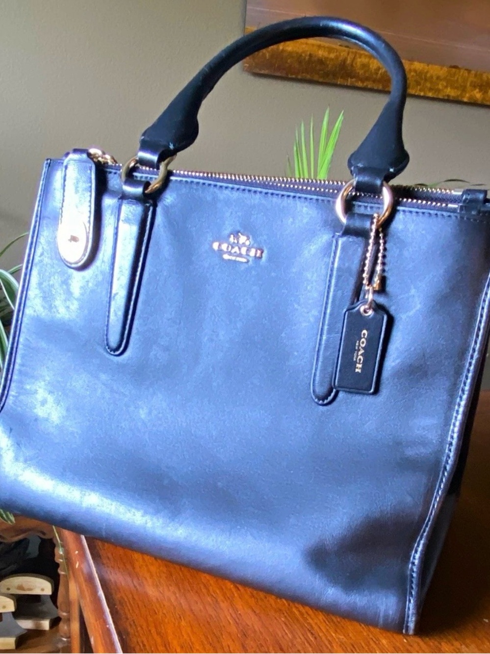 Coach Black Leather Peyton Satchel with Gold Hardware